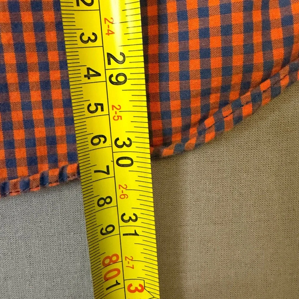 J.Crew Mens XL Orange Navy Blue Gingham Check Cotton Button Down Shirt LS